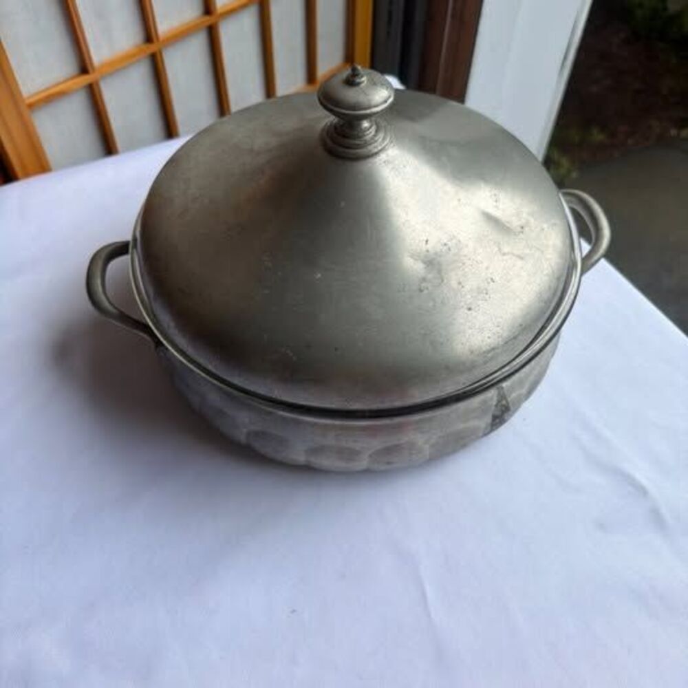 Vintage Towle Pewter Casserole Dish Holder Pan & Lid 3 Pc Set